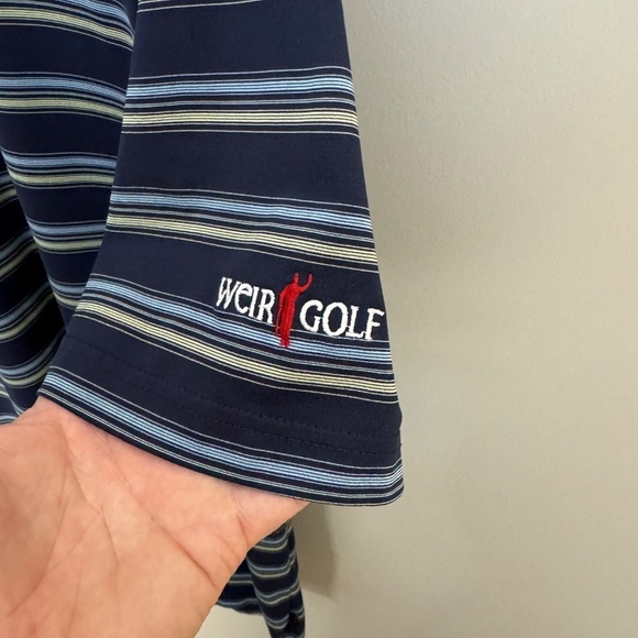 Weir‎ Golf Men's Navy Blue Stripe Short Sleeve Polo Golf Shirt Size Large (44) - Picture 3 of 14
